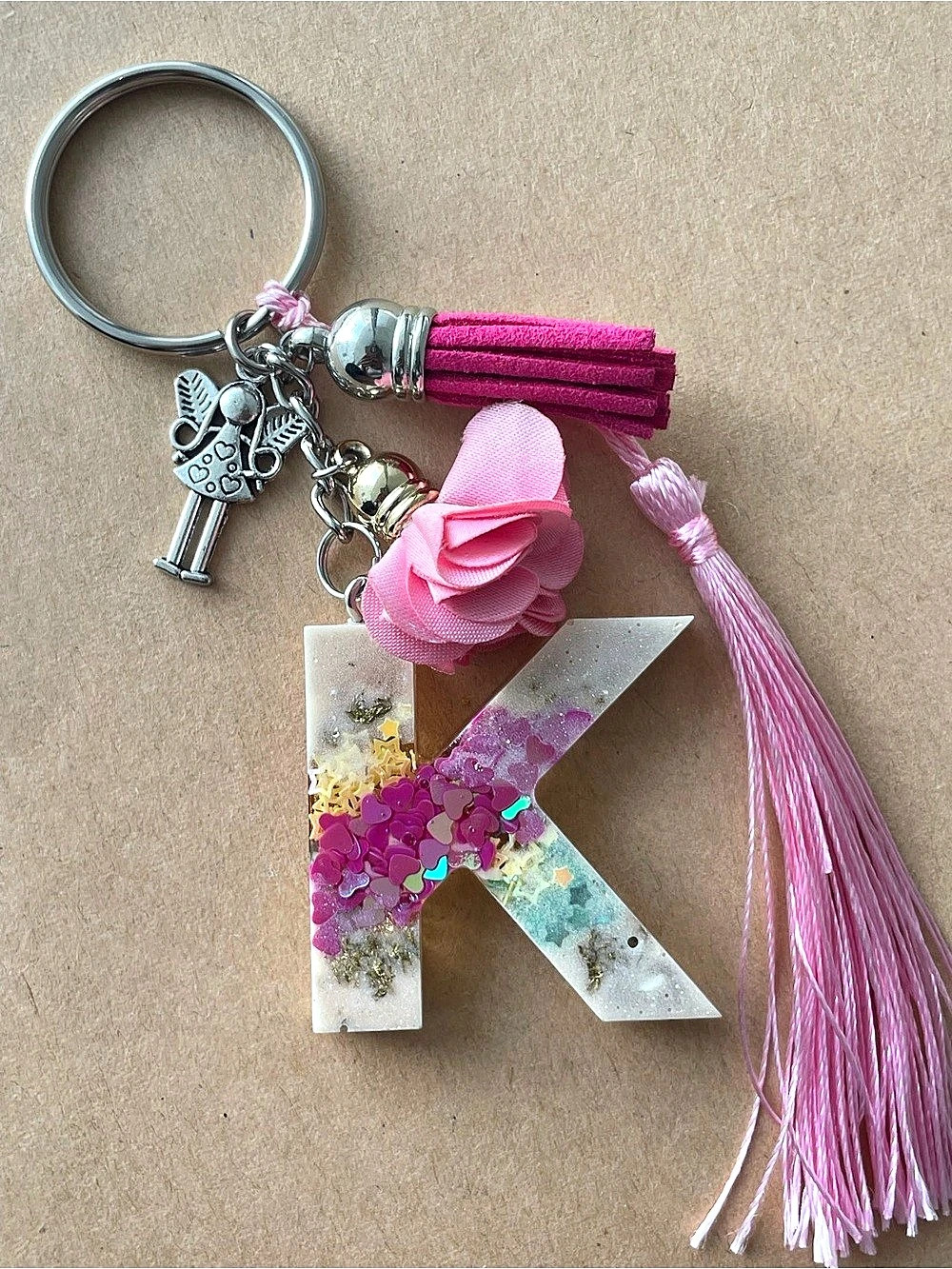Pink Initial K Tassel Keychain | Handmade | Llaveros